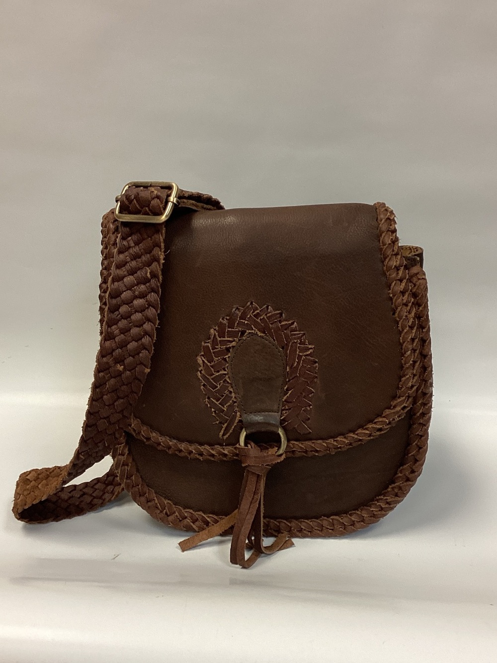 American Darling Brown Braided Leather Crossbody